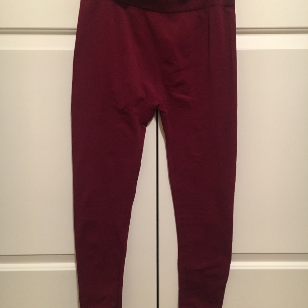 Burgundy fleece lined leggings